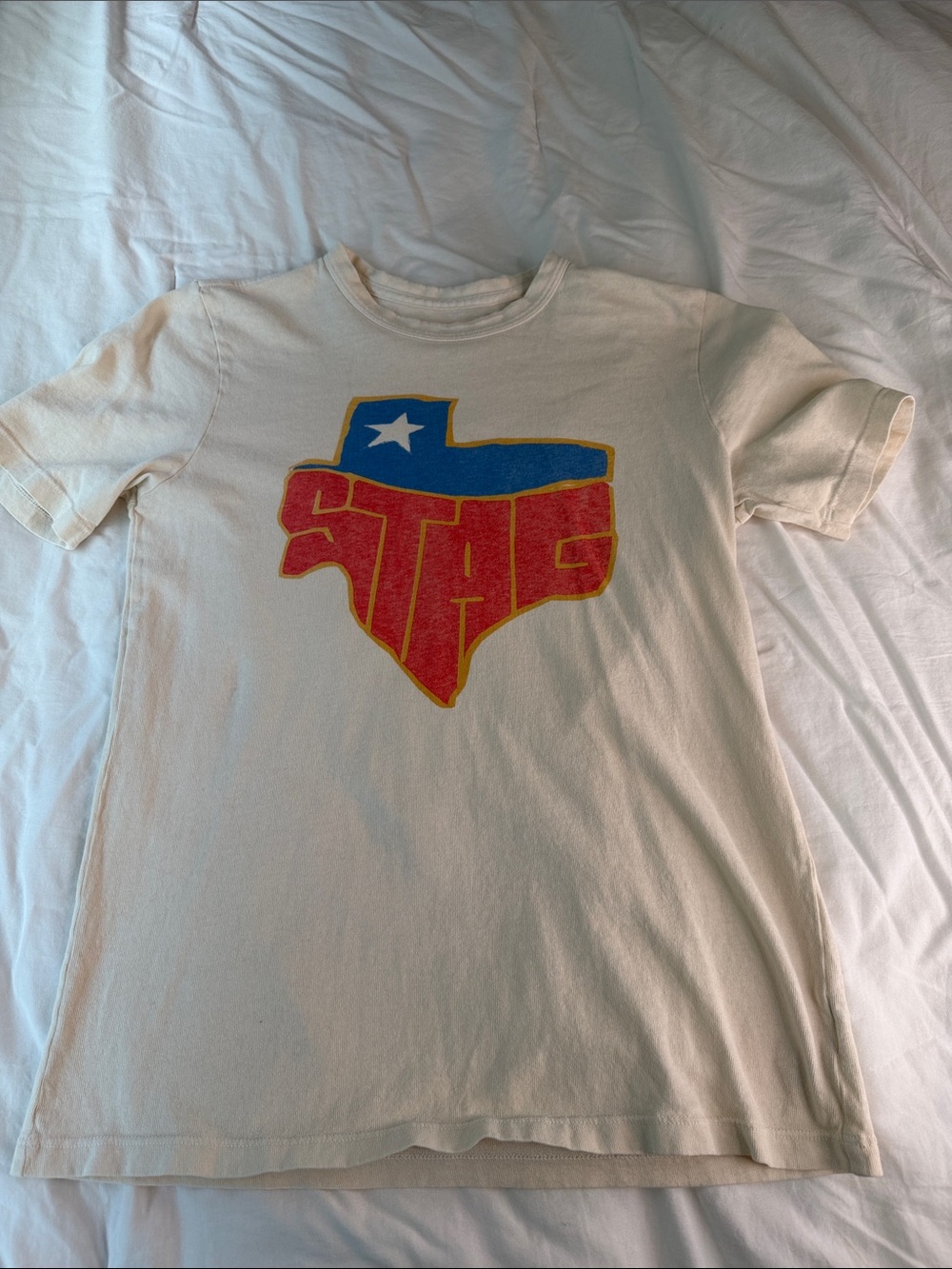 imogene + willie Cream Tee with Red and Blue Texas Graphic